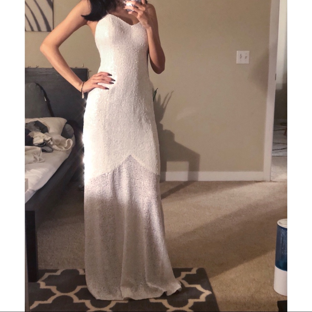 Sequin sparkly formal gown open back prom dress